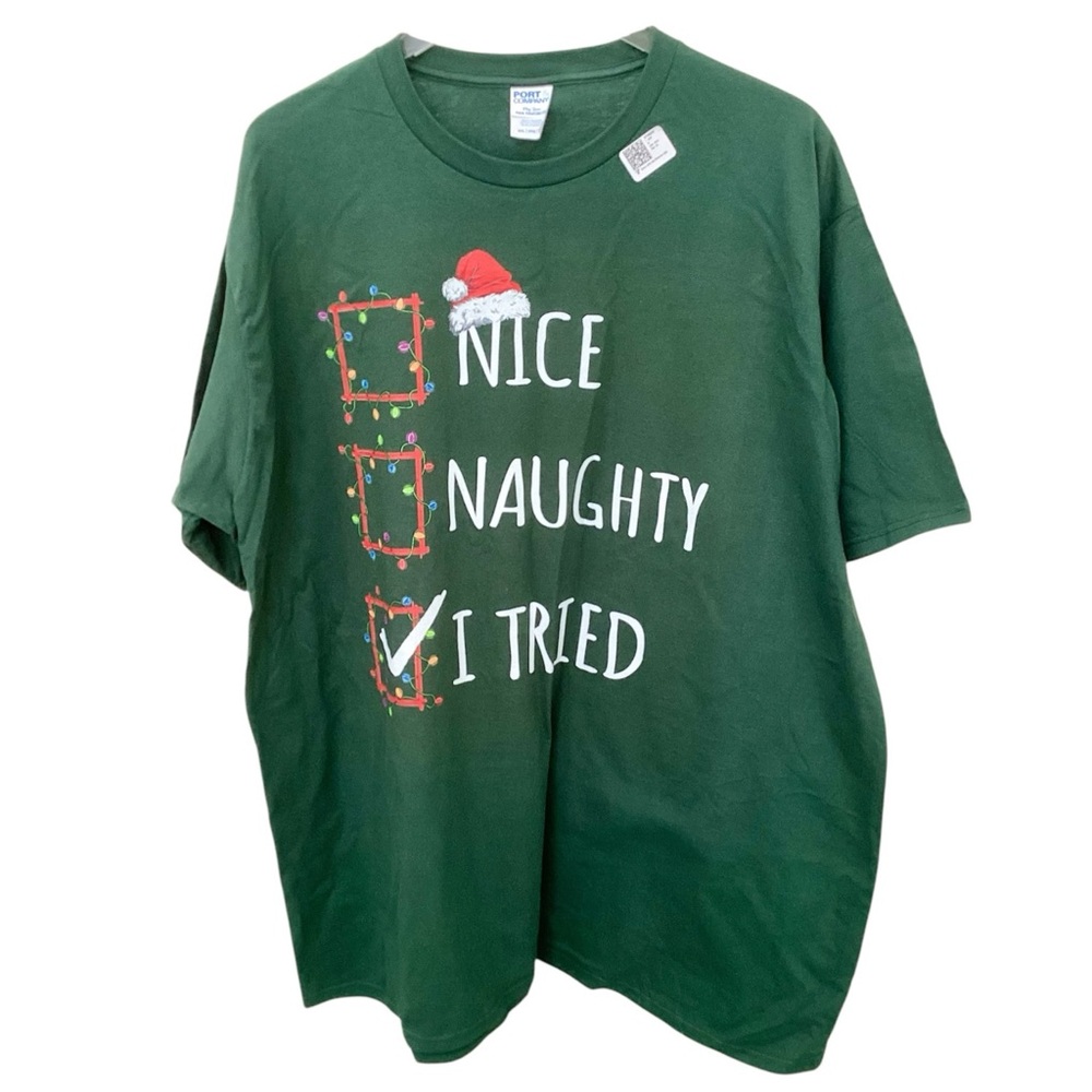 Nice, Naughty, I Tried List Santa Claus Fun Graphic Tee (Size: 3XL) - Picture 4 of 10